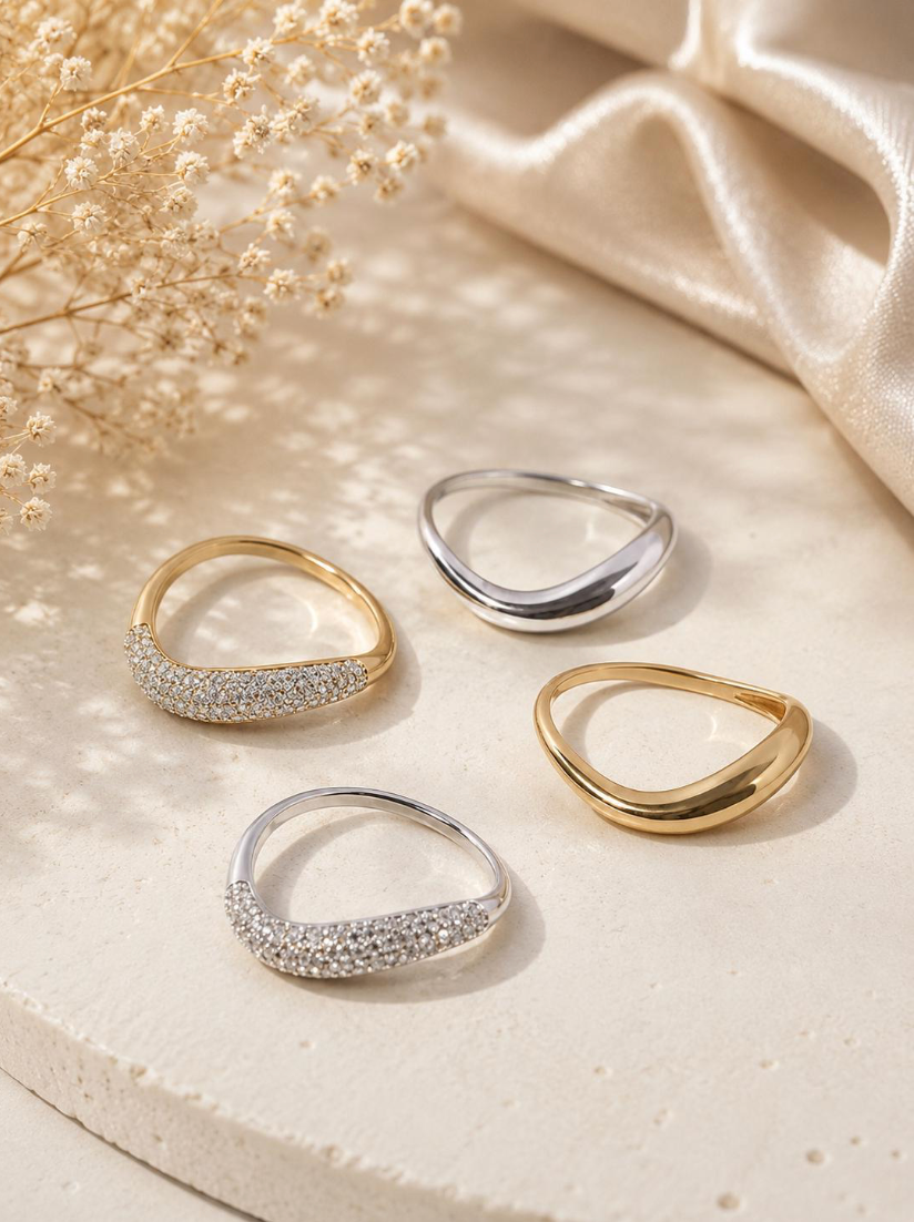 Bagues Harmony Duo Lisse & Pavée – Argent et Or