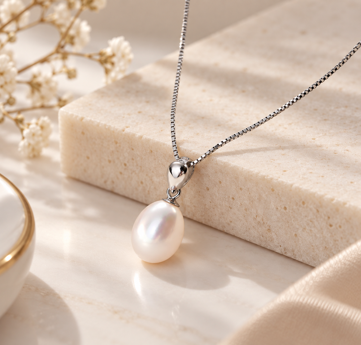 Collier Loulou argenté avec pendentif en perle de culture d’eau douce